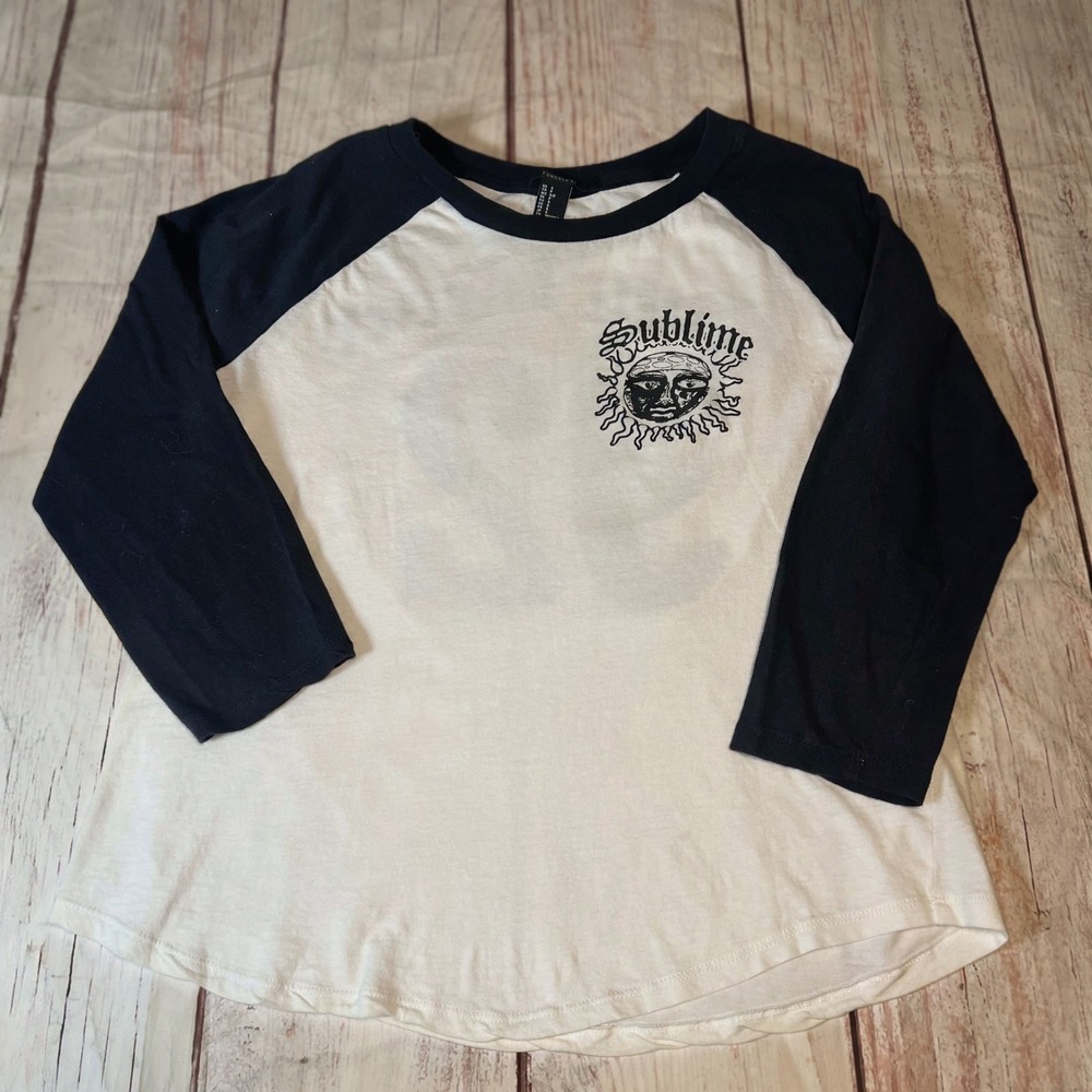 Forever 21 Sublime Long Beach 92 Graphic Raglan Baseball Tee Black White Small